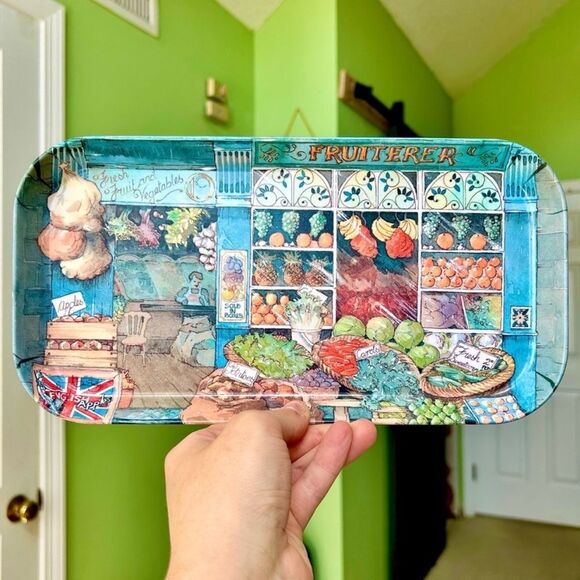 Vintage Melamine British Fruiterer Unique Server Serving Small Fruit Market Tray - Picture 1 of 9